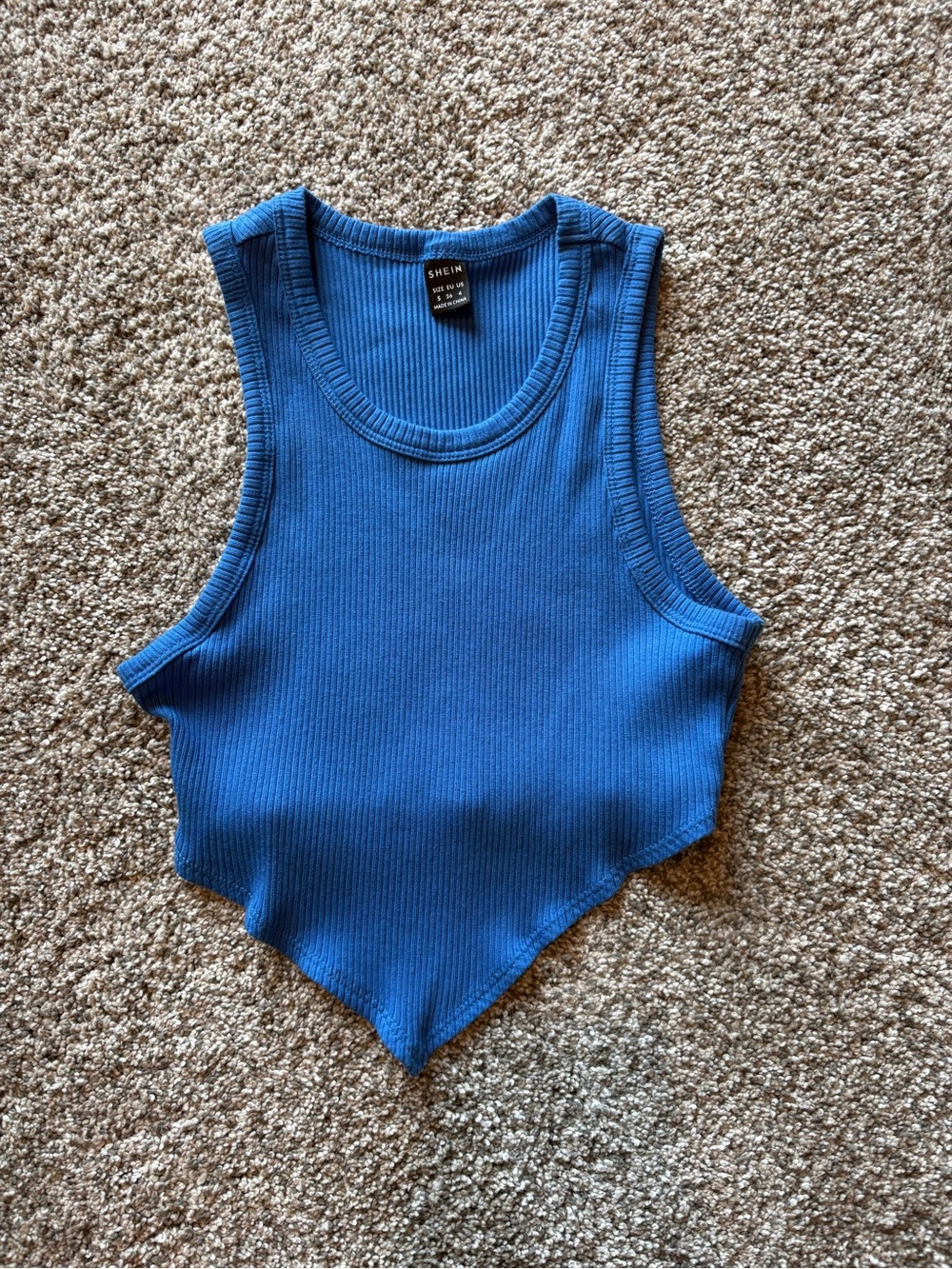 SHEIN Royal Blue Ribbed Point-Hem Tank